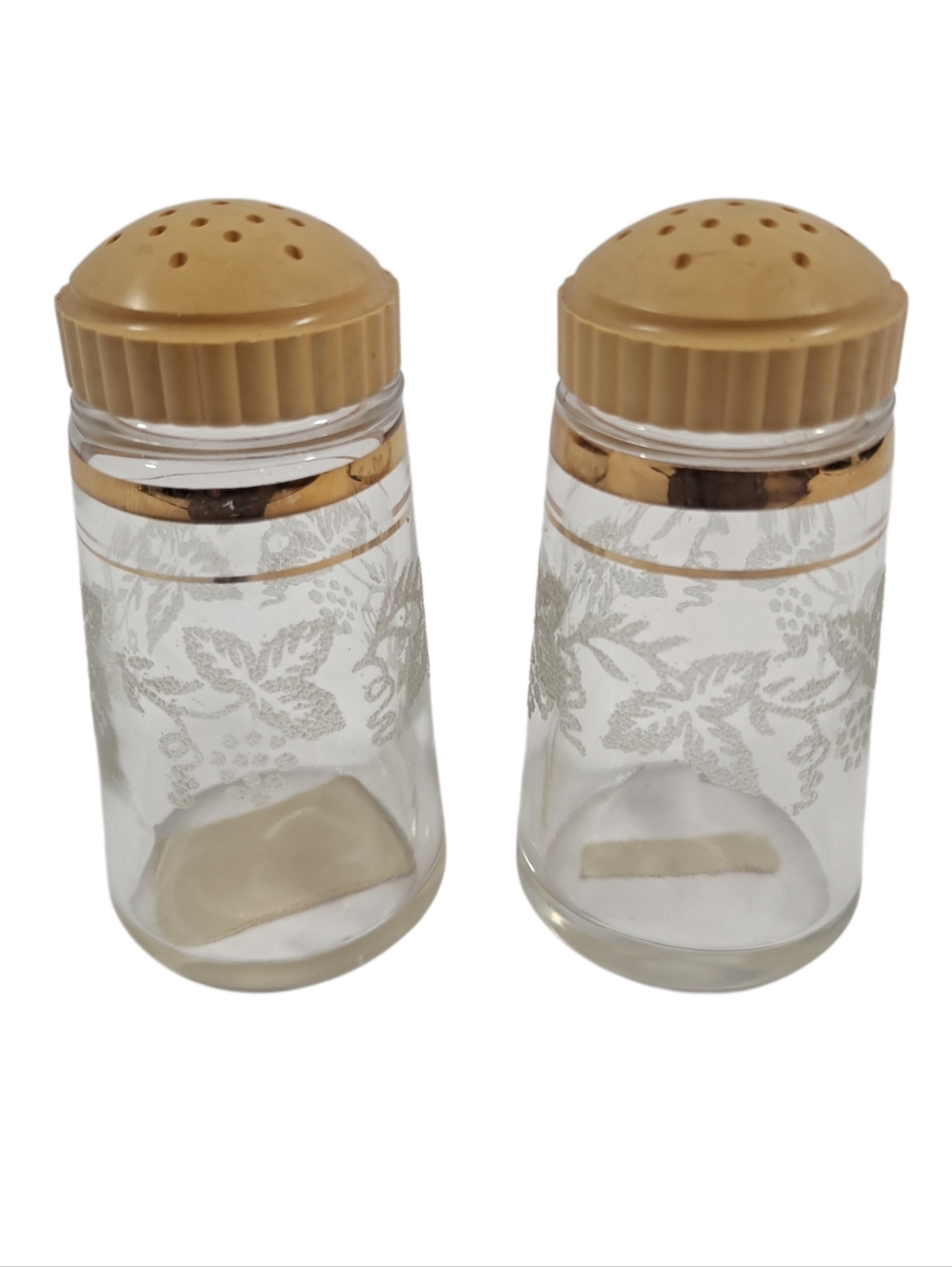 Vintage Barlett Collins Salt & Pepper Shakers Glass Embossed Grapes Leaves Vines